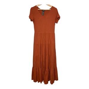 Chelsea & Theodore Maxi Dress Pockets Short Sleeve Pockets Modest Orange Small